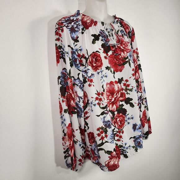 Loft Outlet Women Floral Ruffle Front Tie Neck Blouse Medium Long Sleeve Peasant - Picture 4 of 10